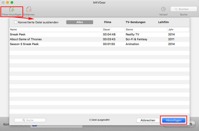 iTunes M4V Videos hinzufügen